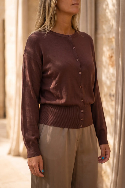 Chaqueta de Punto Fina Burdeos para Mujer | Colección Terra
