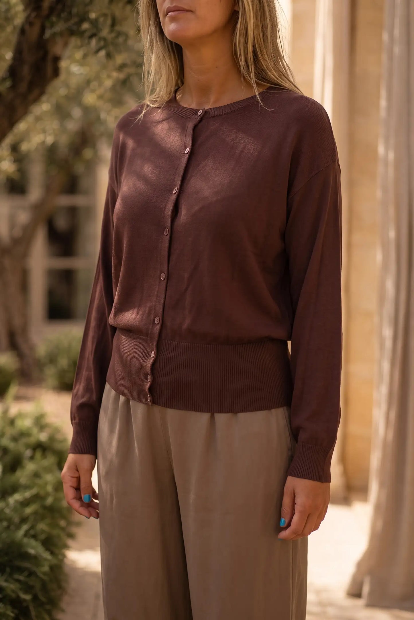 Chaqueta de Punto Fina Burdeos para Mujer | Colección Terra