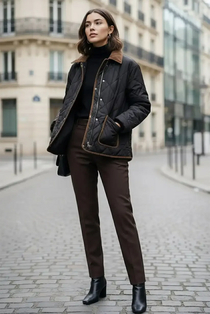 Chaqueta Mujer Reversible Negra y Marrón Pana Acolchada Cálida - CHICA del Sur