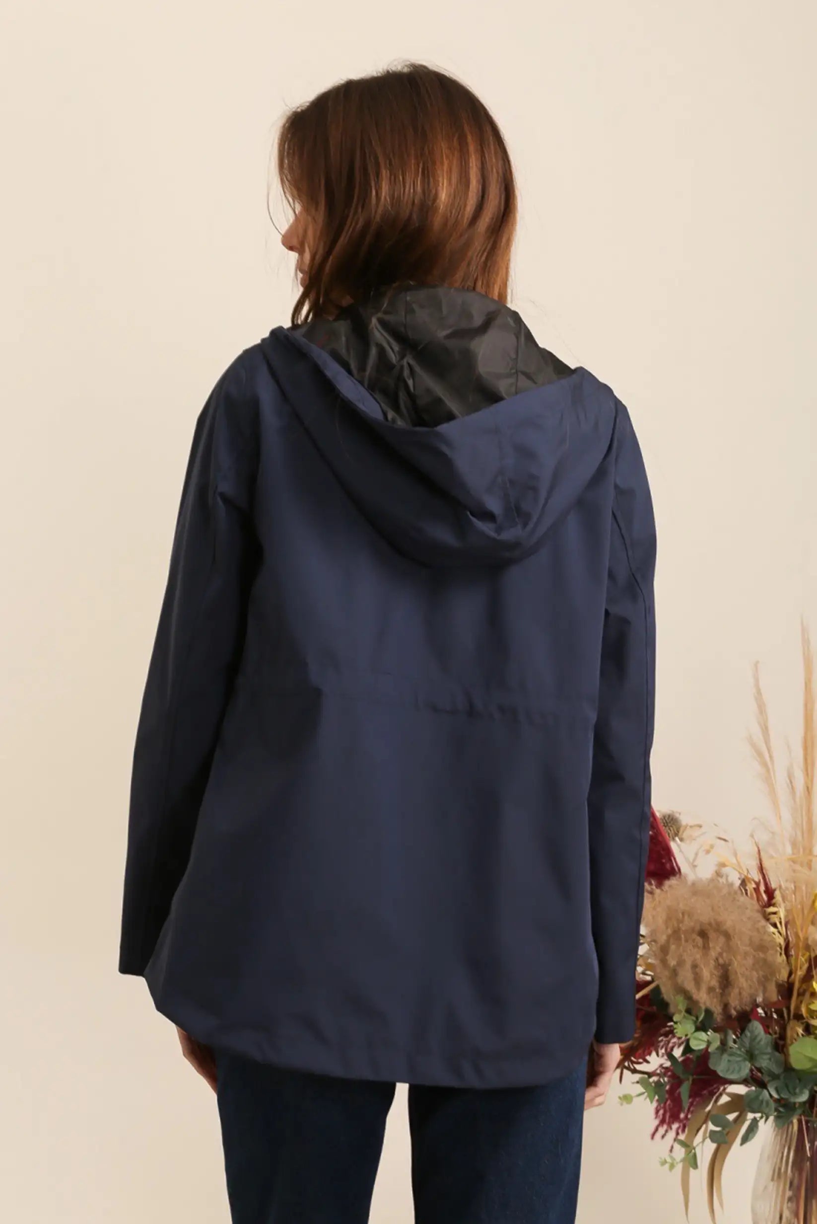 Chubasquero parka corto impermeable azul oscuro para mujer, moda casual CHICA del Sur