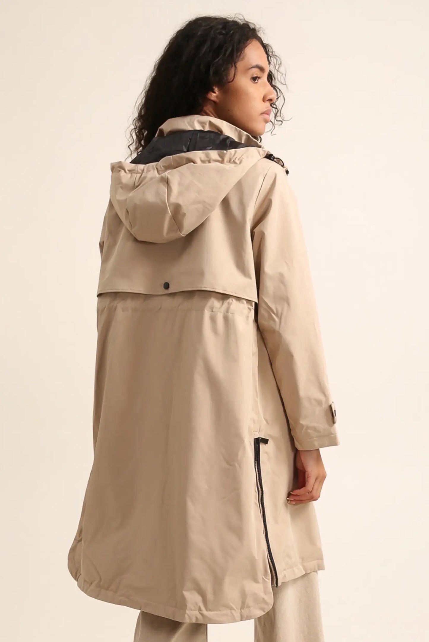 Chubasquero parka larga beige para mujer, impermeable, moda casual CHICA del Sur