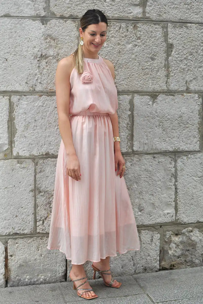 Conjunto rosa empolvado de blusa sin mangas y falda larga | 100% algodón - CHICA del Sur