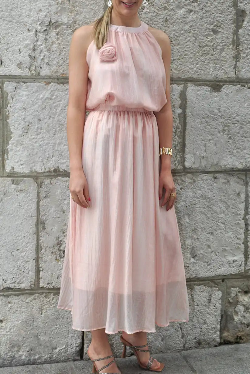 Conjunto rosa empolvado de blusa sin mangas y falda larga | 100% algodón - CHICA del Sur