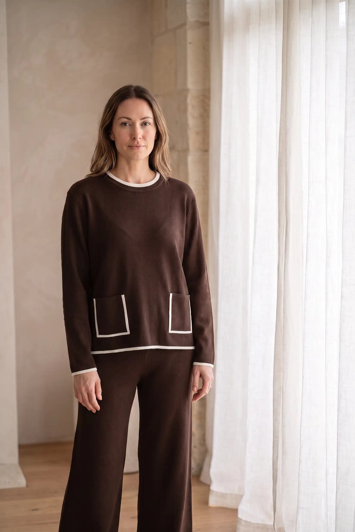 Conjunto de Punto Mujer Marrón Chocolate con Pantalón