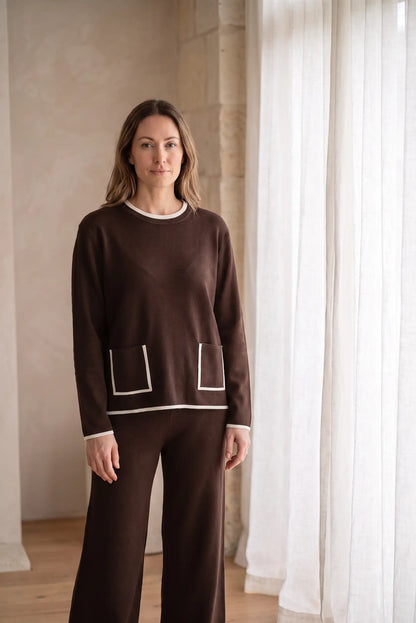 Conjunto de Punto Mujer Marrón Chocolate con Pantalón