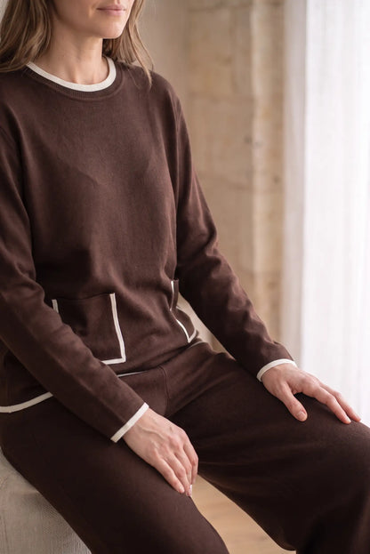 Conjunto de Punto Mujer Marrón Chocolate con Pantalón