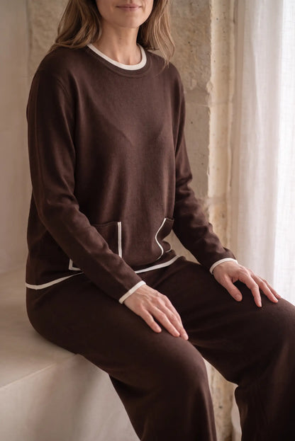 Conjunto de Punto Mujer Marrón Chocolate con Pantalón