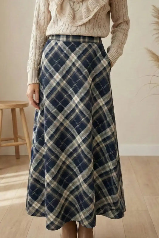 Falda midi cuadros azul marino - CHICA del Sur