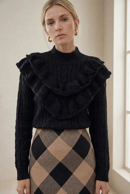 Falda cuadro maxi camel negro - CHICA del Sur