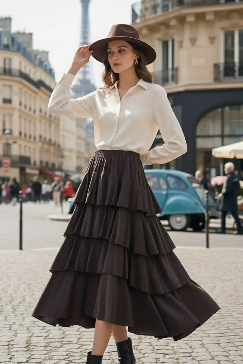 Falda de pana fina marrón chocolate de mujer - CHICA del Sur