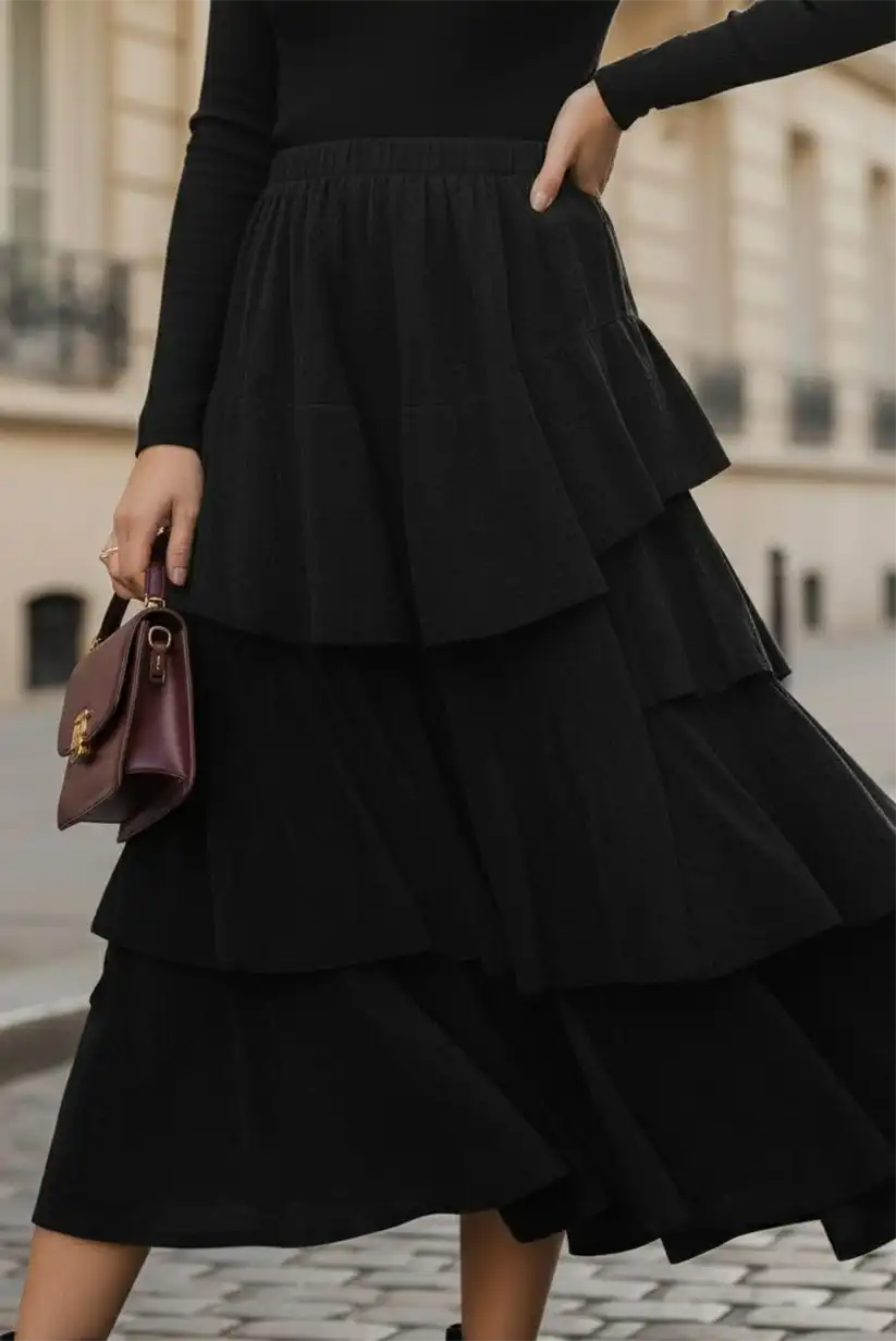 Falda de pana fina negra de mujer - CHICA del Sur