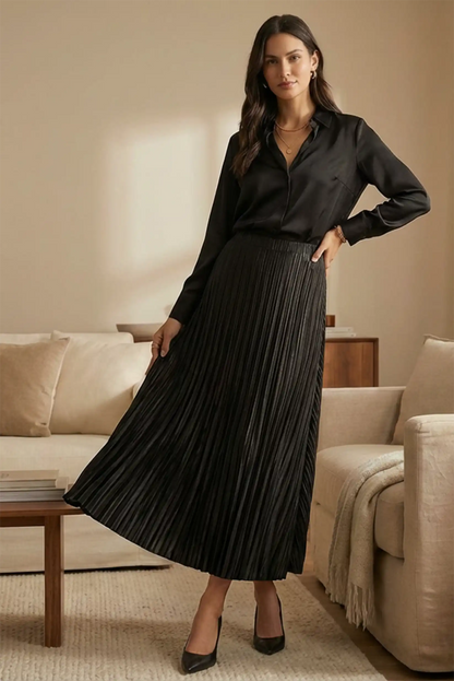 Falda negra brillante plisada fiesta - CHICA del Sur