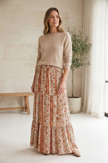Falda Larga Estampada Boho para Mujer en Tonos Tierra