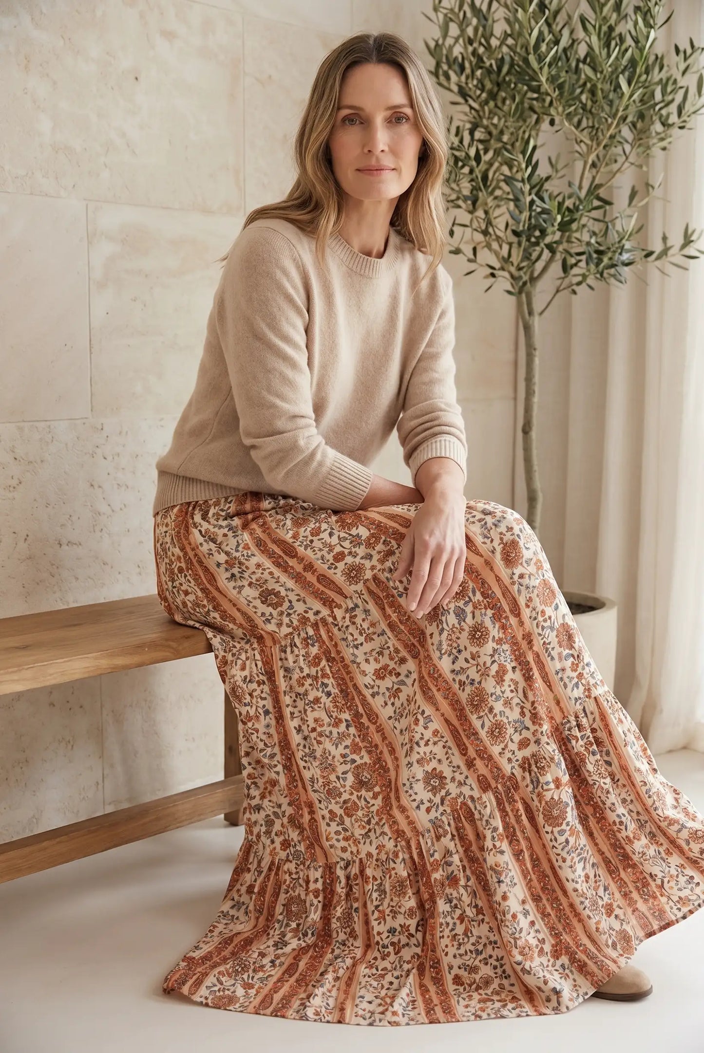 Falda Larga Estampada Boho para Mujer en Tonos Tierra