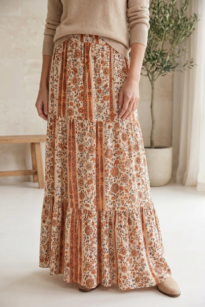 Falda Larga Estampada Boho para Mujer en Tonos Tierra