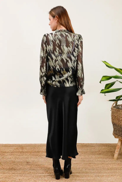 Falda Satinada Negra Midi Cintura Alta Elegante Mujer Versátil - CHICA del Sur