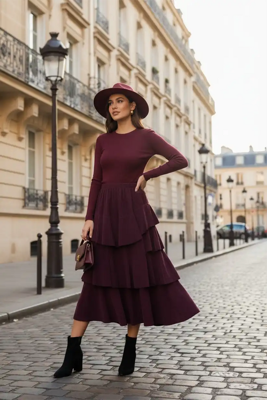 Falda de pana fina burdeos de mujer - CHICA del Sur