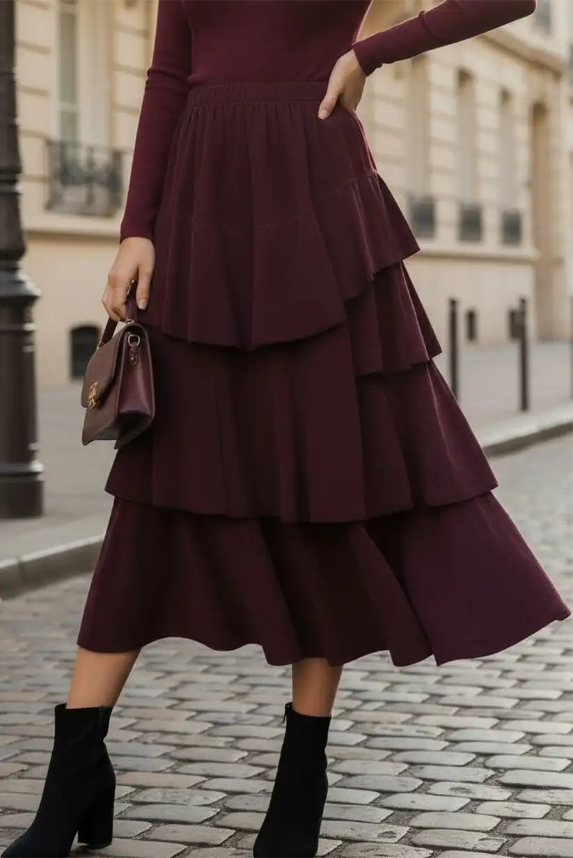 Falda de pana fina burdeos de mujer - CHICA del Sur