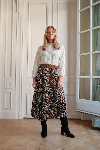 Falda Plisada Midi Estampado Multicolor Elegante y Versátil Mujer - CHICA del Sur