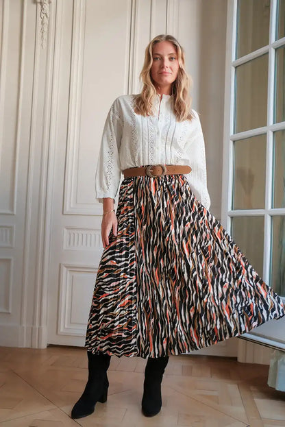 Falda Plisada Midi Estampado Multicolor Elegante y Versátil Mujer - CHICA del Sur