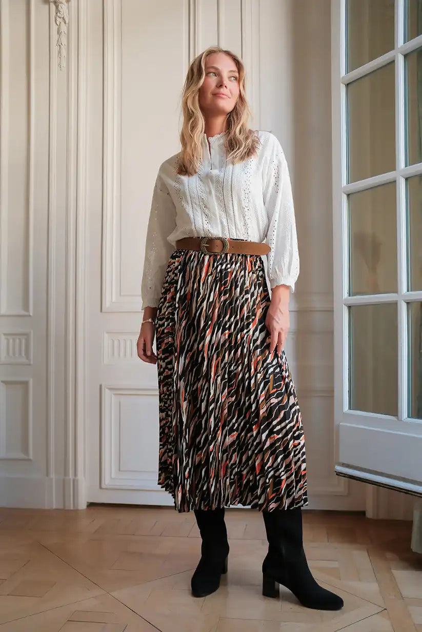 Falda Plisada Midi Estampado Multicolor Elegante y Versátil Mujer - CHICA del Sur