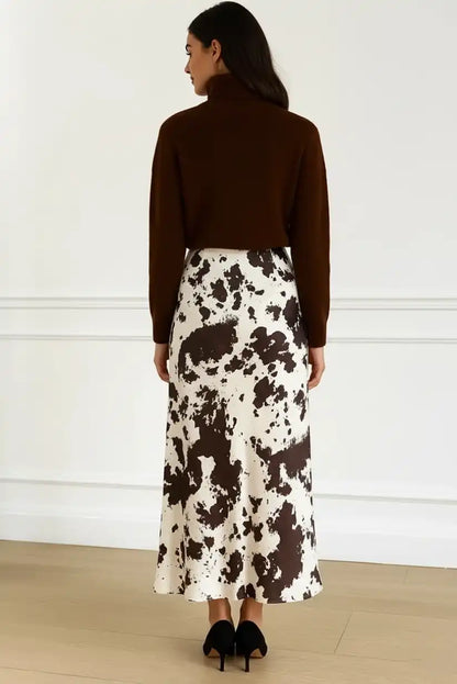 Falda Satinada Midi Animal Print Chocolate Cintura Alta Elegante - CHICA del Sur