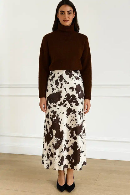 Falda Satinada Midi Animal Print Chocolate Cintura Alta Elegante - CHICA del Sur