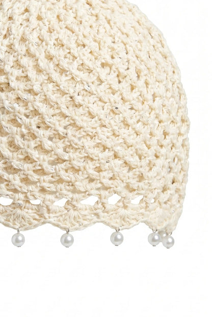 Sombrero Gorro malla de crochet hecho a mano con perlas