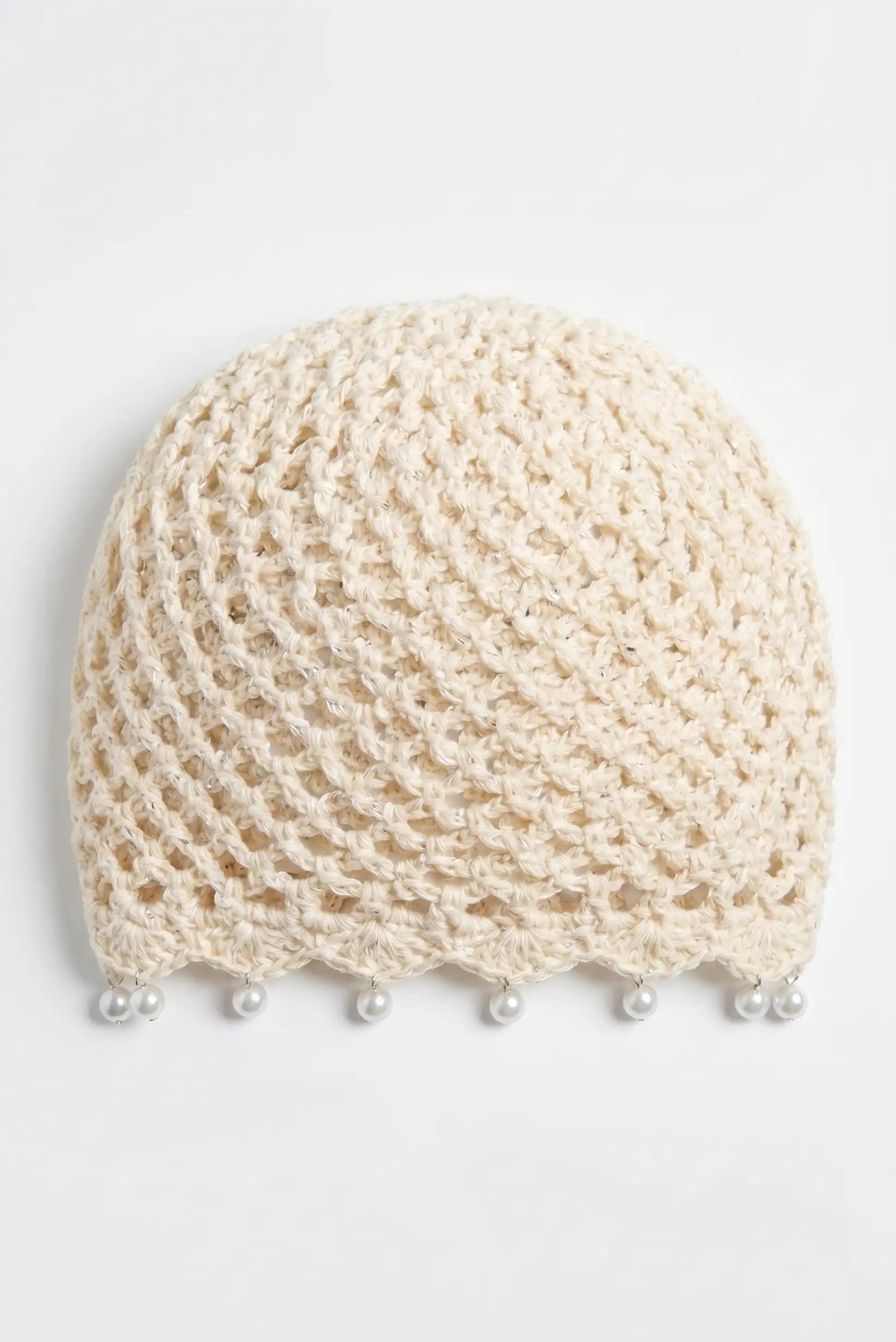 Sombrero Gorro malla de crochet hecho a mano con perlas