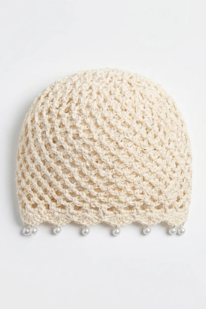 Sombrero Gorro malla de crochet hecho a mano con perlas