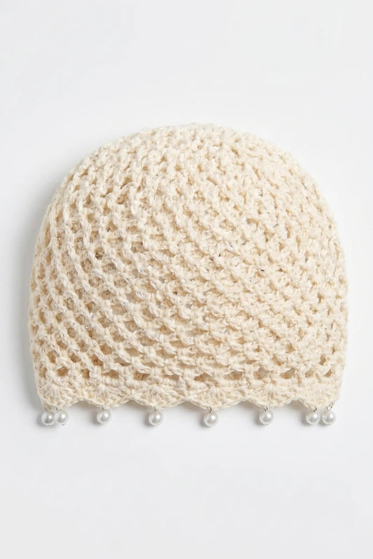 Sombrero Gorro malla de crochet hecho a mano con perlas