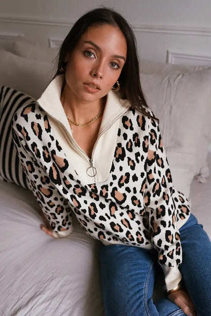 Jersey Animal Print Mujer con Cremallera Cuello Alto Casual Chic - CHICA del Sur