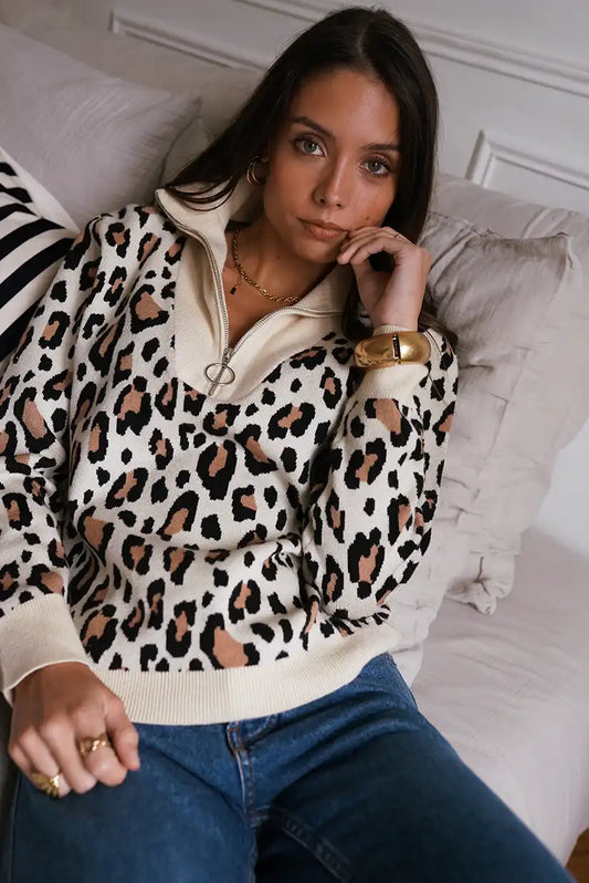 Jersey Animal Print Mujer con Cremallera Cuello Alto Casual Chic - CHICA del Sur
