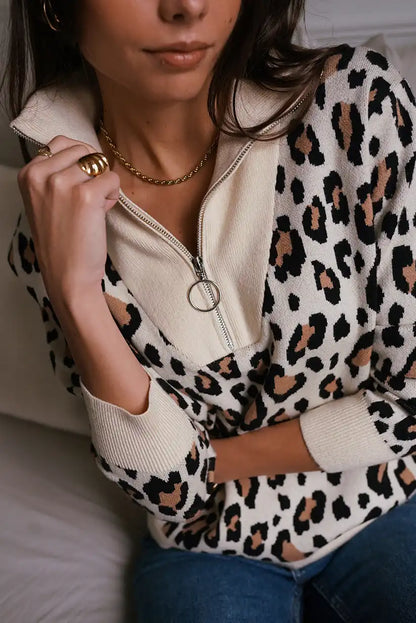 Jersey Animal Print Mujer con Cremallera Cuello Alto Casual Chic - CHICA del Sur
