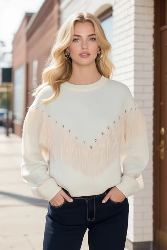 Jersey beige de mujer con flecos delanteros - CHICA del Sur