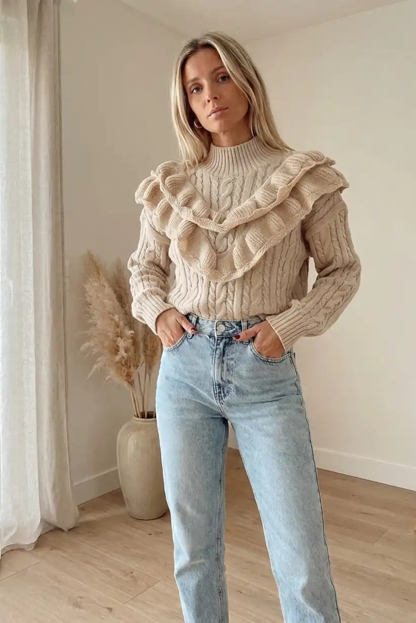 Jersey Beige con volantes y trenzas Montmartre - CHICA del Sur