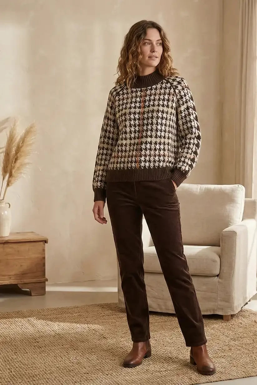 Jersey mujer marrón chocolate y beige cuadros - CHICA del Sur