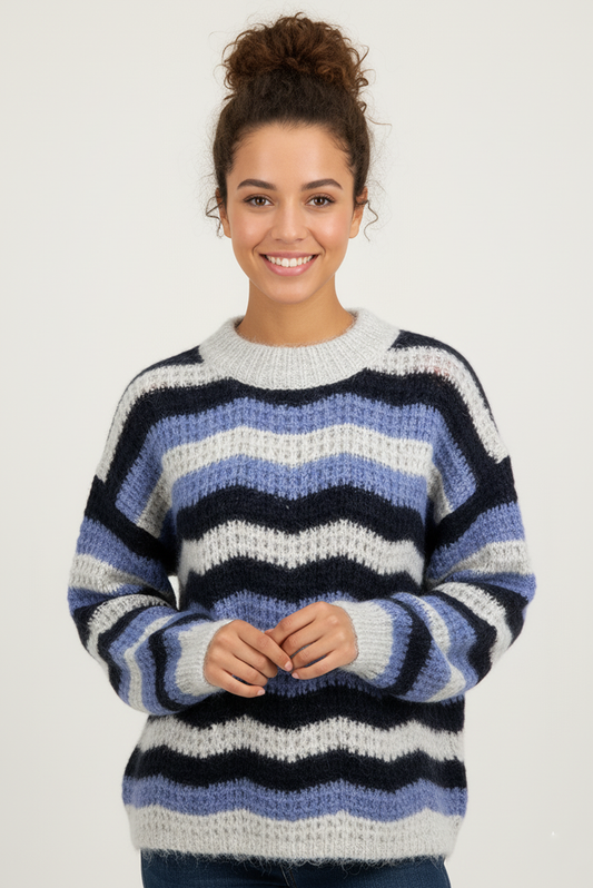 Jersey mujer invierno punto lana azul rayas
