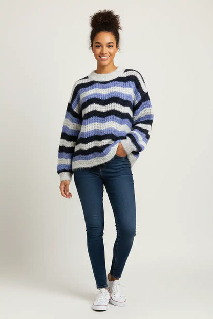 Jersey mujer invierno punto lana azul rayas - CHICA del Sur