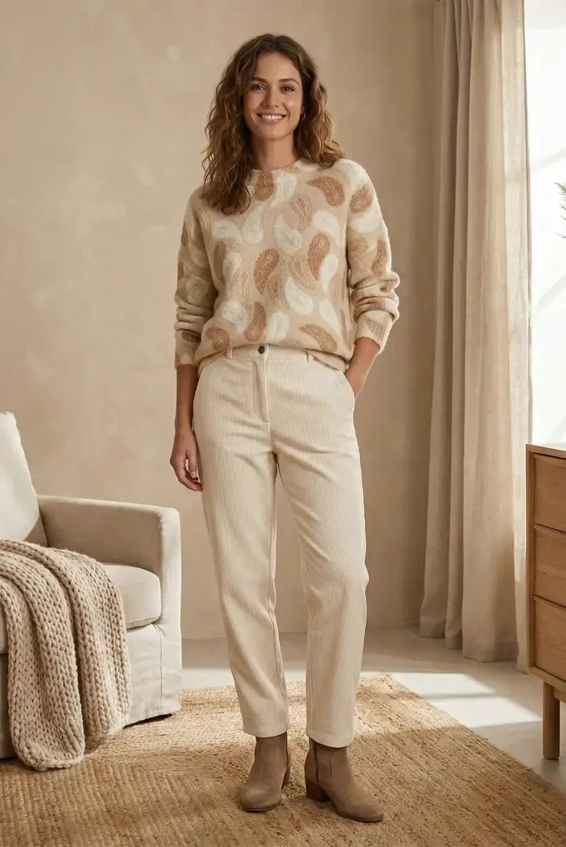 Jersey suave estampado en tonos beige y camel - CHICA del Sur