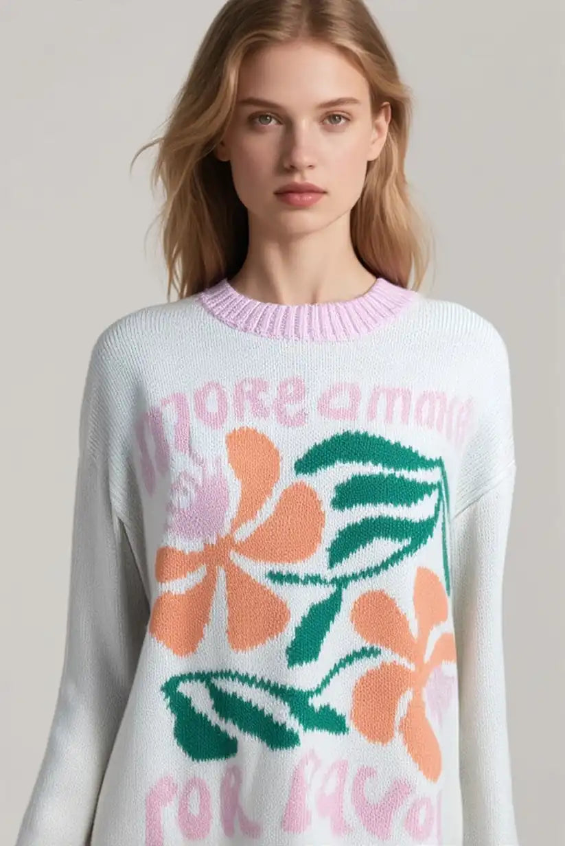 Jersey Mujer Beige Casual Chic con Mensaje Bordado More Amore - CHICA del Sur