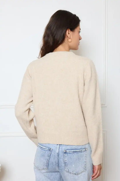 Jersey mujer beige con osito bordado - CHICA del Sur