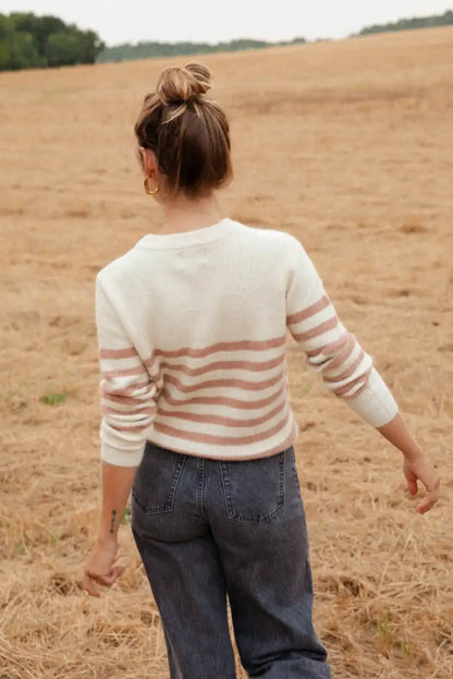 Jersey Mujer Beige Rayas Rosa Palo Talla S/M M/L Suave y Cálido - CHICA del Sur