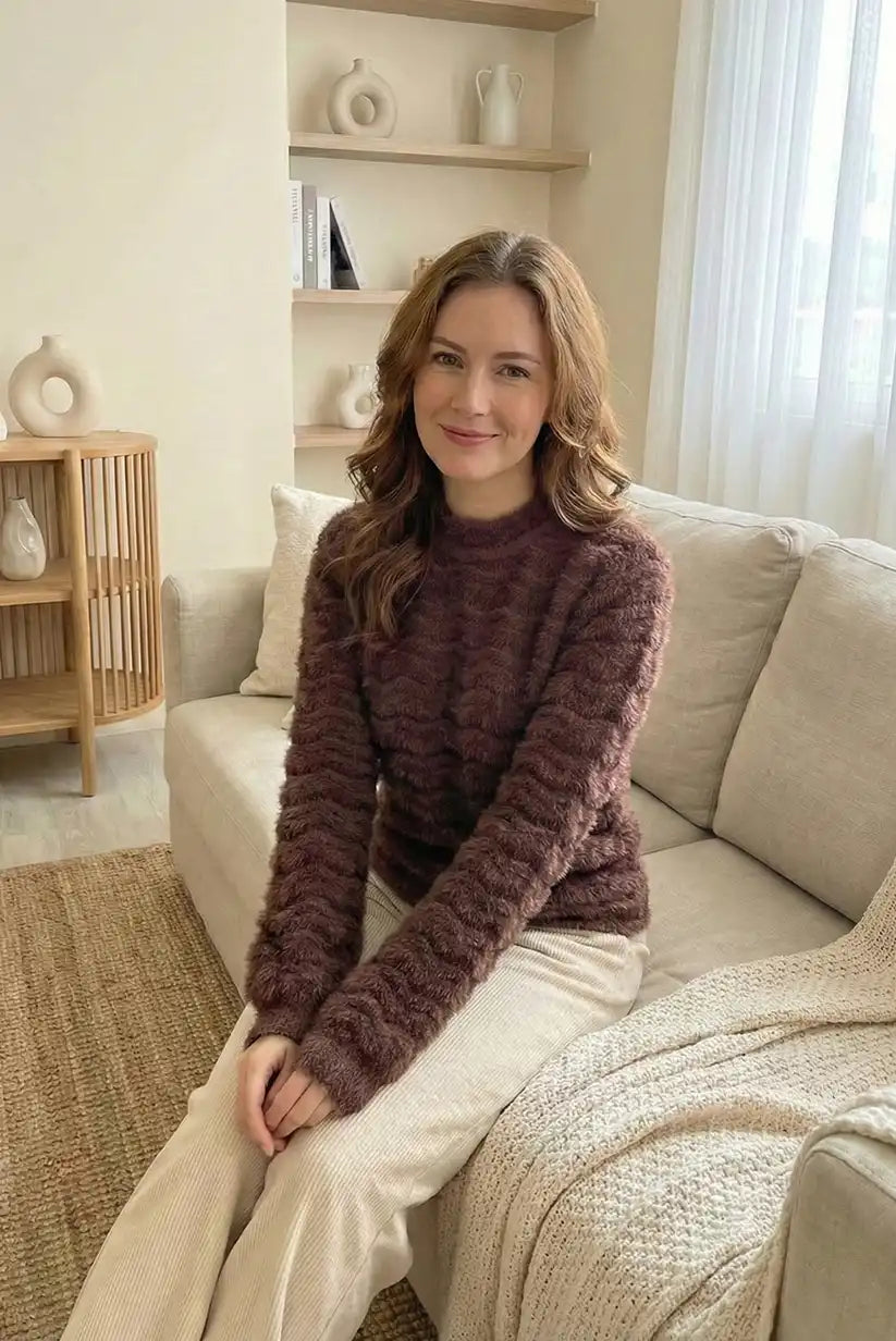 Jersey marrón chocolate textura suave efecto ondas