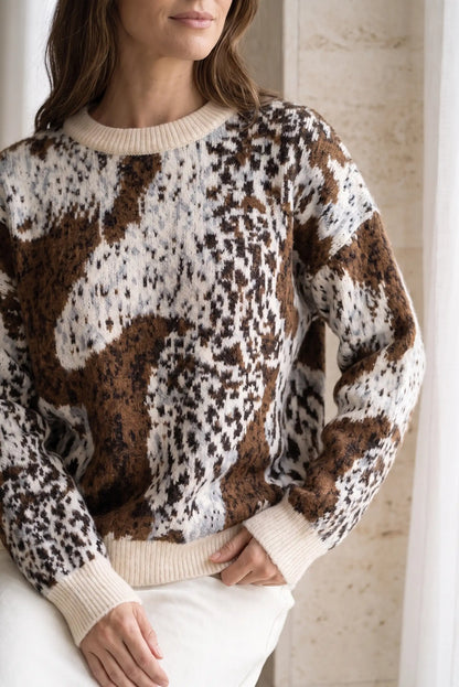 Jersey de mujer CHICA del Sur estampado en marrón y beige con hilos brillantes.