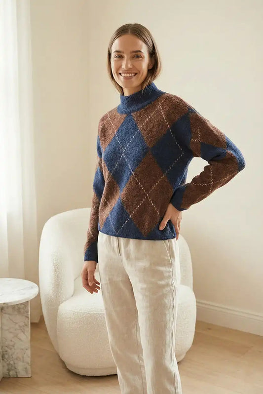 Jersey Mujer rombos azul gris