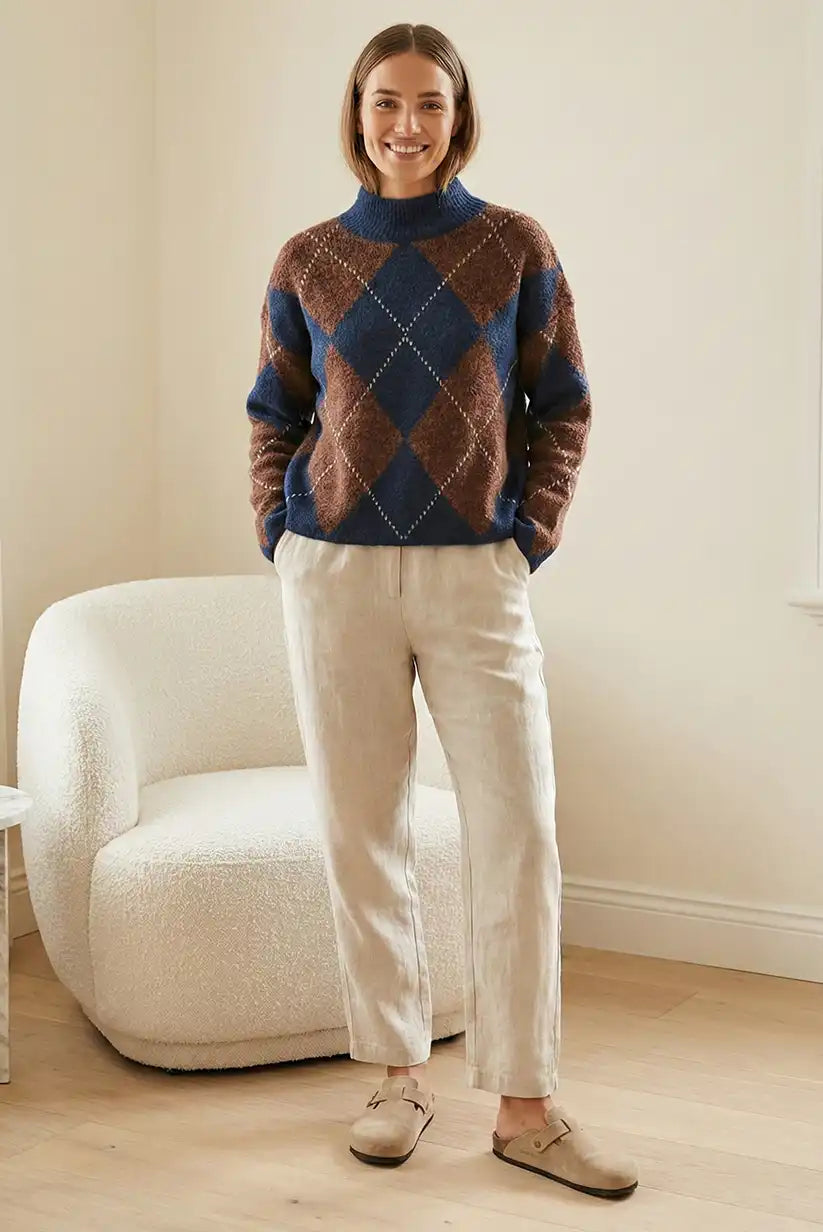 Jersey Mujer rombos azul gris