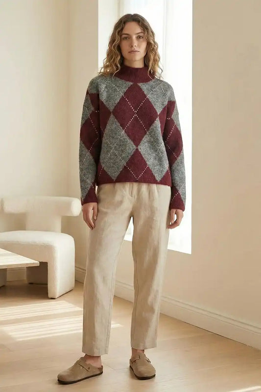 Jersey Mujer rombos burdeos gris