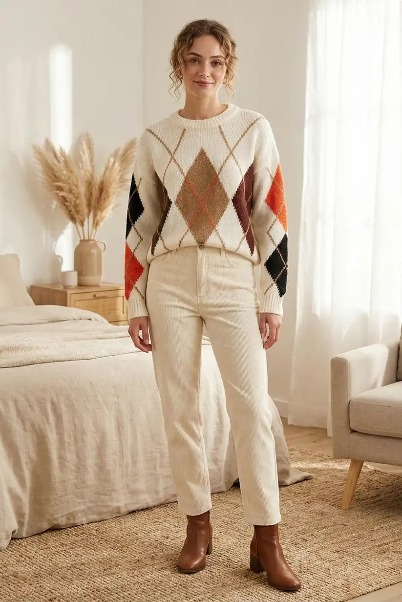 Jersey Beige Mujer Rombos Multicolor Cálido