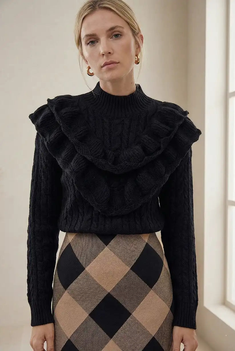 Jersey negro con volantes y trenzas Montmartre - CHICA del Sur